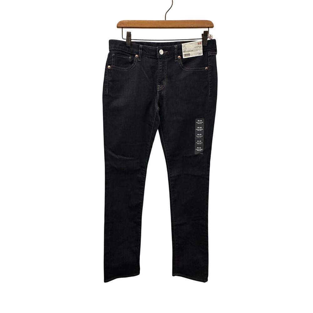 Uniqlo Womens Skinny Fit Straight Mid Rise Jeans Navy Dark Wash 28x32 NWT